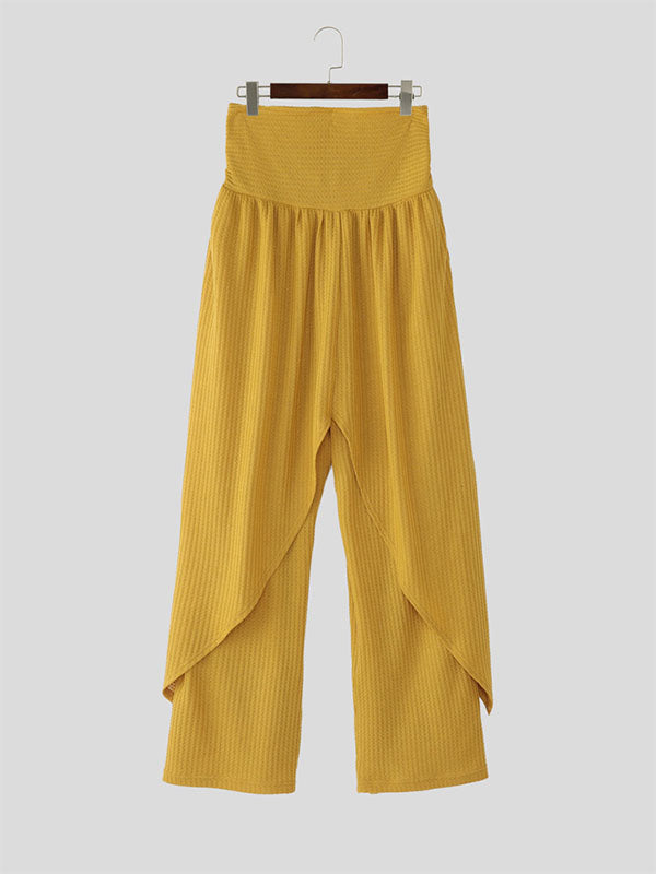 Mens Solid Color Textured Layered High Waist Pant SKUL18772