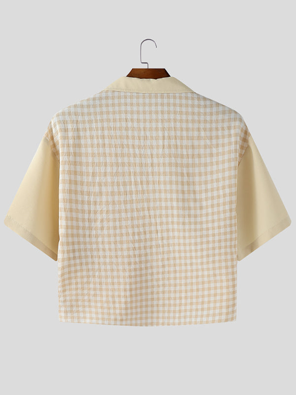 Men's Plaid Cropped Short Sleeve Shirt SKUL29767