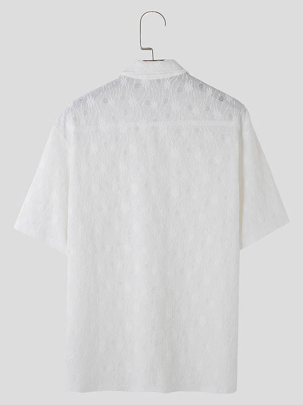 Mens Casual Floral Embroidery Short Sleeve Shirt SKUK71362