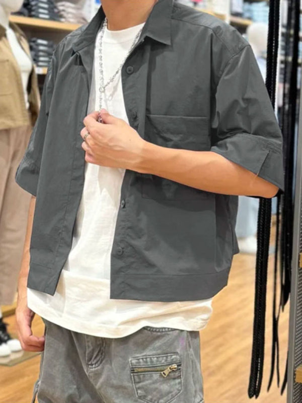 Men's Solid Casual Short Sleeve Shirt SKUL34070