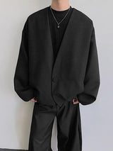 Men's Single Breasted Collarless Long Sleeve Cardigan SKUL37287