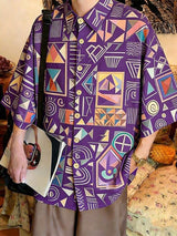 Men's Abstract Geometric Art Print Oversized City Boy Shirt SKUL59520