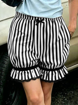 Men's Avant-Garde Retro Striped Ruffled Lace-Trim Pumpkin Short SKUL64234