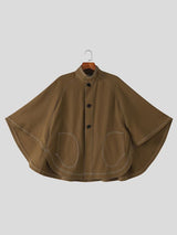 Men's Avant-Garde Zen Contrast Stitch Stand Collar Cloak SKUL79052