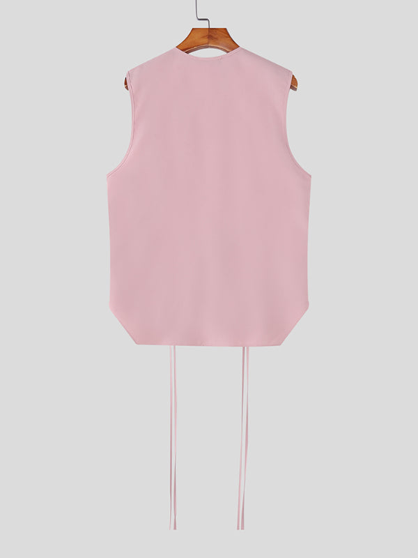 Men's Plain Tie Detail Casual Waistcoat SKUL21105