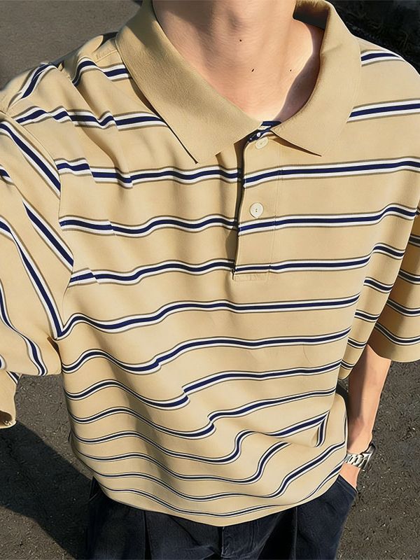 Men's Striped Knit Loose Lapel Shirt SKUL54418