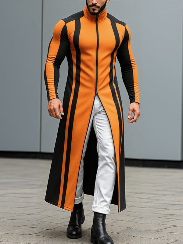 Men's Vertical Stripe Colorblock Knit Zip Long Sleeve Cardigan SKUL32880