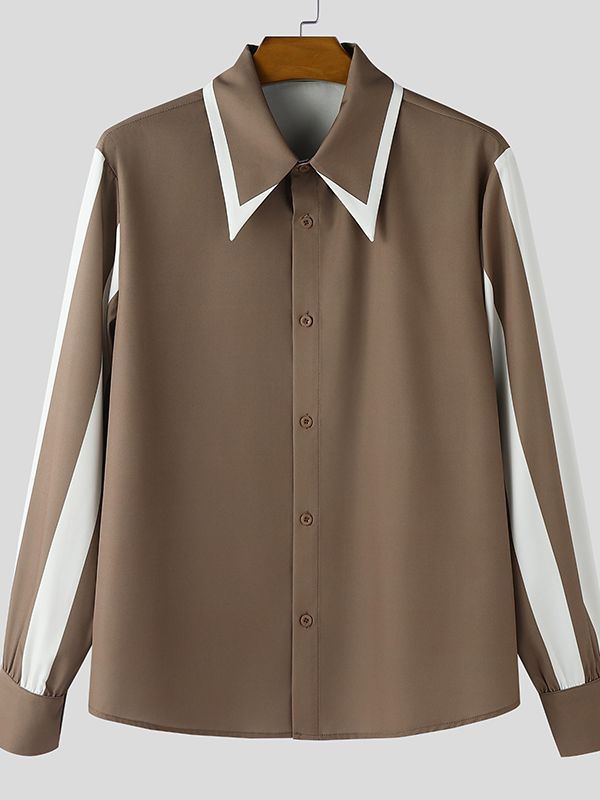 Men's Contrast Color Casual Long Sleeve Shirt SKUL46098