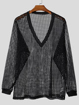 Men's Sheer Mesh Deep V Neck Long Sleeve T-shirt SKUL46266