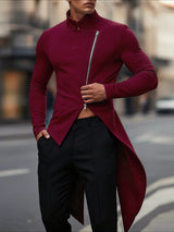 Men's Solid Color Zip Knit Stand Collar Cardigan SKUL47928