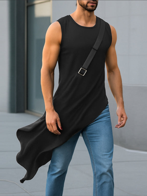 Men's Solid Color Asymmetrical Hem Casual Tank SKUL18926