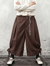 Men's Vintage Plaid Cargo Pocket Wide Leg Harem Cropped Pant SKUL60808