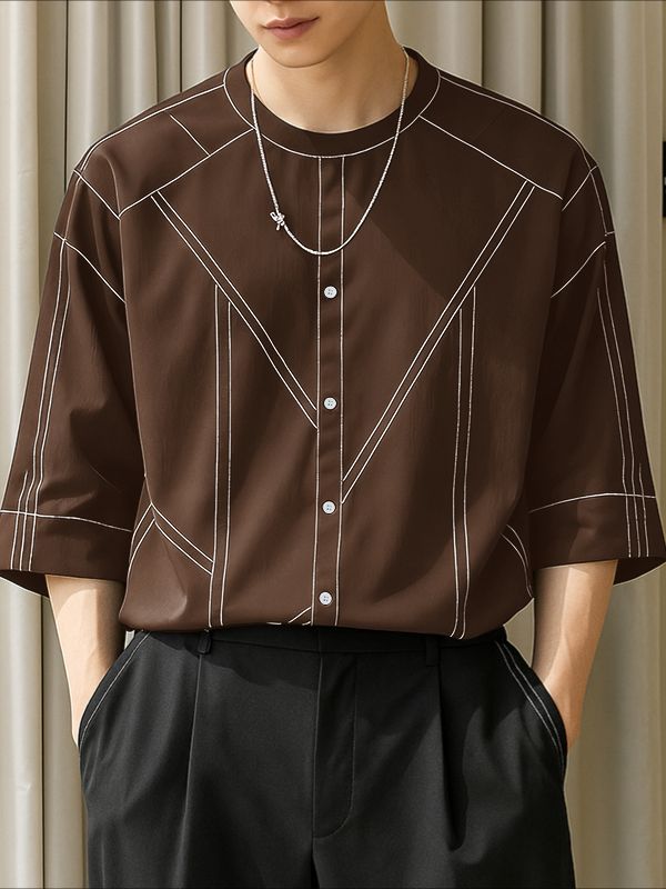 Men's Deconstructed Contrast Line Half Sleeve Shirt SKUL40108