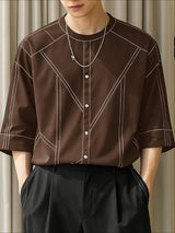 Men's Deconstructed Contrast Line Half Sleeve Shirt SKUL40108