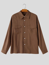 Men's Japanese Streetwear City Boy Oversized Boxy Cropped Utility Button-Up Shirt SKUL78182