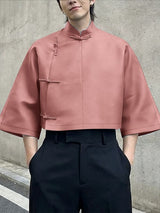 Men's Solid Color Frog Button Shirt SKUL56290