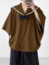 Men's Bow Patchwork Sailor Collar Casual Shirt SKUL41389