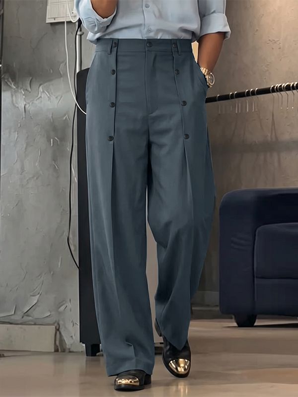 Men's Vintage Double-Breasted Button High-Waist Wide-Leg Pant SKUL72572
