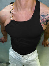 Men's Solid Color One Shoulder Casual Tank SKUL46560