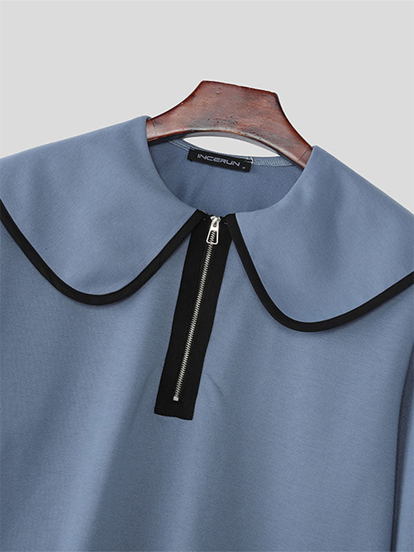 Men's Contrast Trim Half Zipper Oversized Collar Sweatshirt SKUL48665