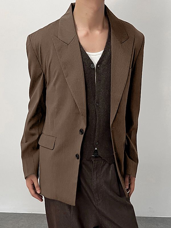 Men's Versatile Padded Shoulder Texture Long Sleeve Blazer SKUL33872