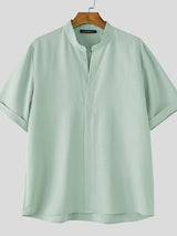 Men's Solid Color Stand Collar Short Sleeve Shirt SKUL49916