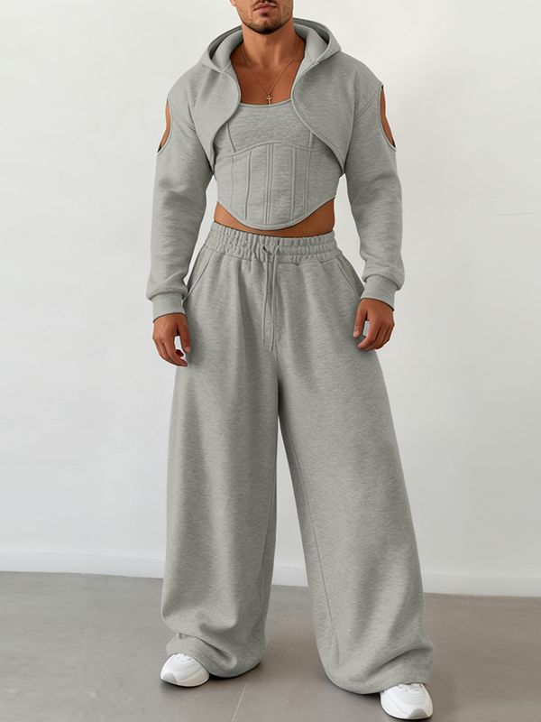 Men's Deconstructed Cropped Hooded Two Pieces Outfit SKUL41060