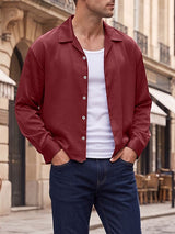 Men's Yuppie Streetwear Silky Satin Boxy Cropped Long Sleeve Button-Up Shirt SKUL79040