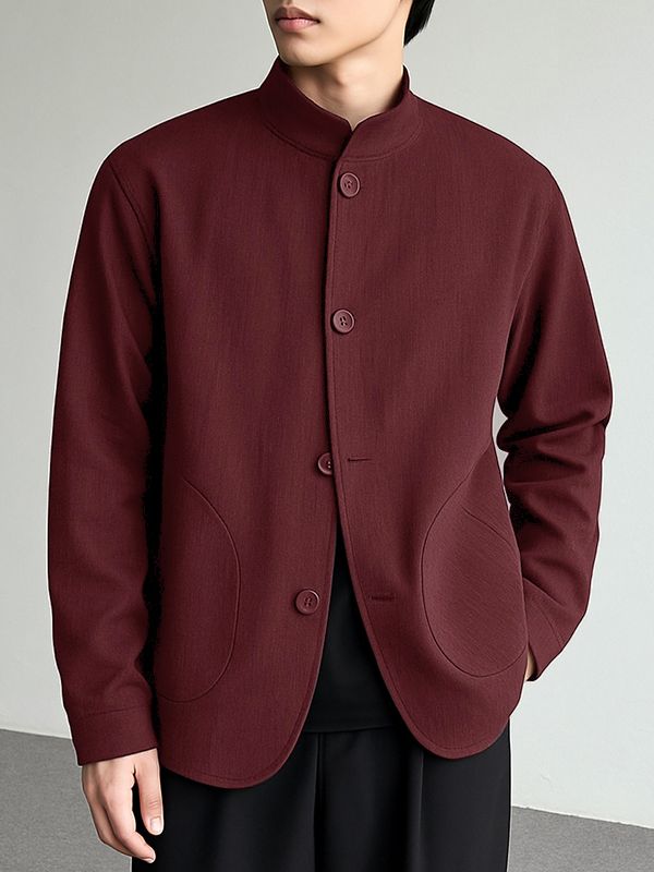 Men's Solid Stand Collar Casual Long Sleeve Blazer SKUL29754