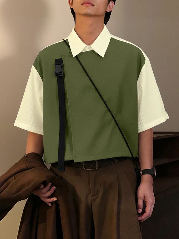 Men's Faux Two Piece Contrast Color Half Sleeve Shirt SKUL41270