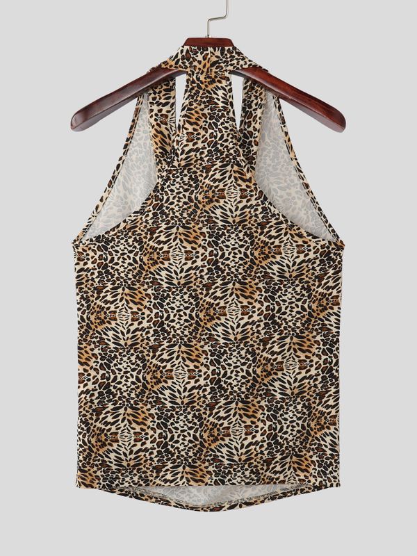 Men's Clubwear Leopard Print Deep V Neck Halter Tank SKUL60999