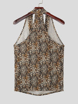 Men's Clubwear Leopard Print Deep V Neck Halter Tank SKUL60999