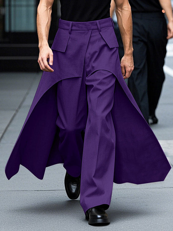 Mens Solid Color Layered Wide-Leg Long Pant SKUK99651