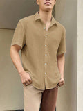 Mens Solid Lapel Collar Short Sleeve Shirt SKUK52047