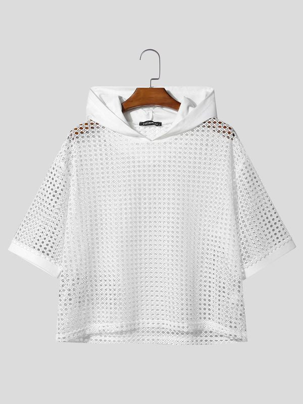 Men's Avant-Garde Geometric Open-Weave Mesh Short Sleeve T-shirt SKUL76468