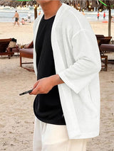 Men's Solid Color Textured 3/4 Length Sleeve Cardigan SKUL25829