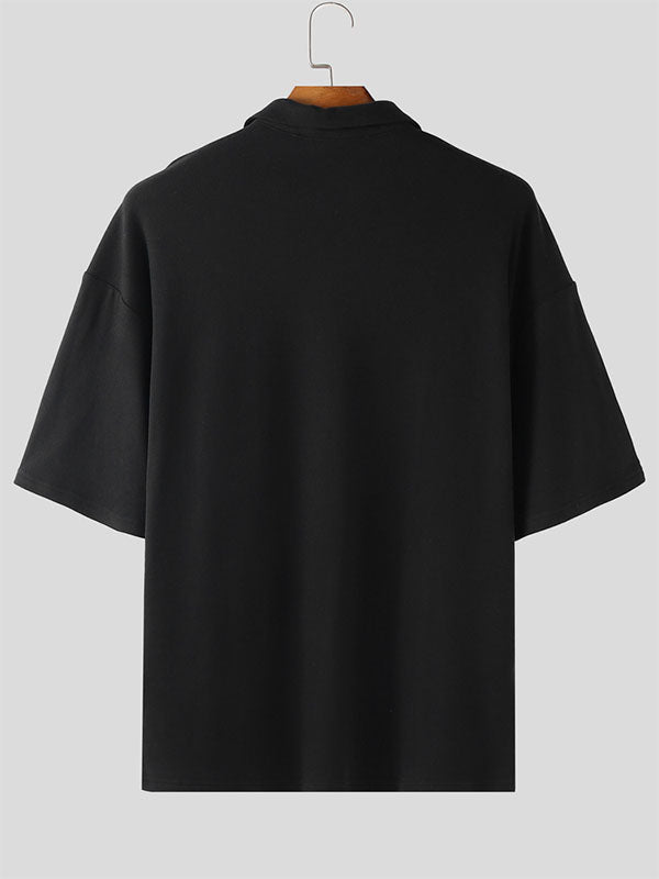 Men's Solid Color Knit Double Pocket Short Sleeve Shirt SKUL21109