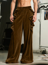 Men's Ruffled Patchwork Wide Leg Velvet Pant SKUL30412