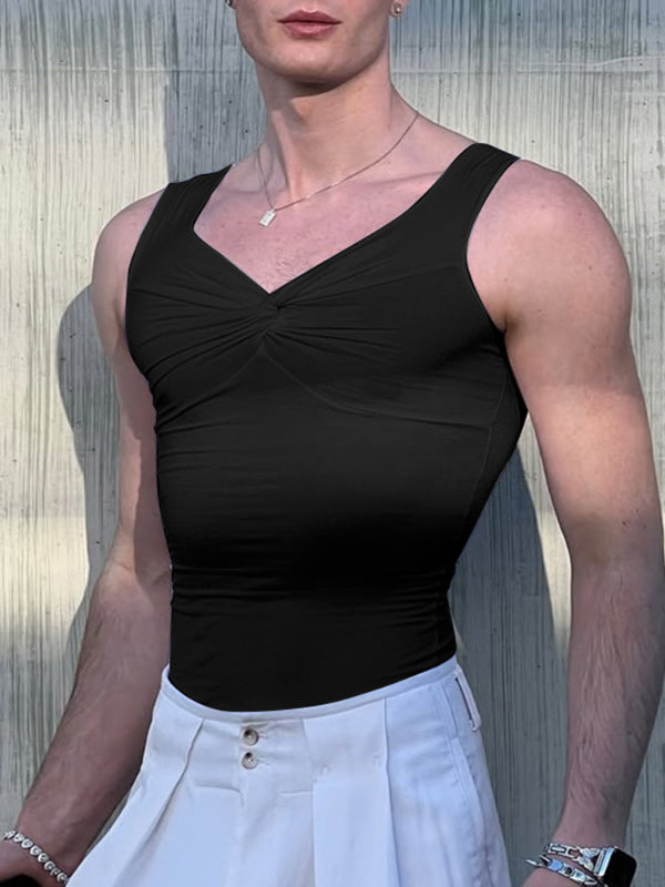 Mens Solid Color Twist Casual Tank SKUL19012