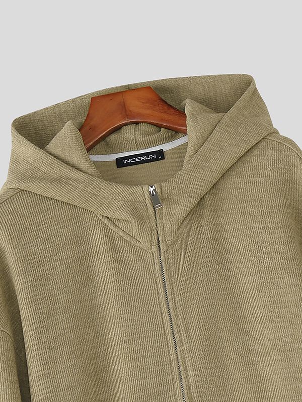 Men's Knit Textured Hooded Two Piece Outfit SKUL43933