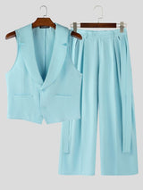 Men's Solid Color Ribbon Patchwork Two Pieces Outfit SKUL53994