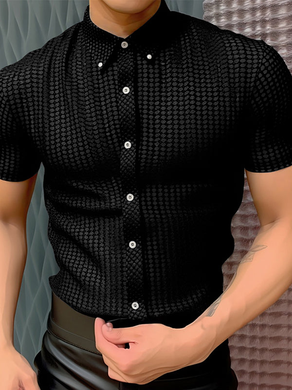 Mens Textured Fitted Short-Sleeve Shirt SKUL02075