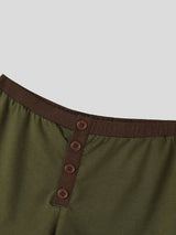 Men's Modern Casual Lounging Contrast Band Button Fly Short SKUL84067