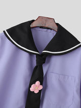 Men's Preppy Sailor Collar Contrast Color Short Sleeve Shirt SKUL41203