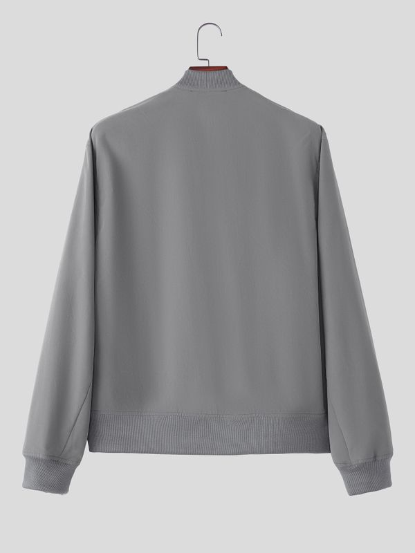 Men's Modern Urban Ribbed Collar Single Pocket Bomber Jacket SKUL79619