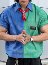 Men's Striped Contrast Color Short Sleeve Shirt SKUL55294
