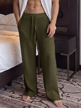 Men's Clean Fit Quiet Luxury Wide Ribbed Texture Drawstring Elastic Waist Lounge Pant SKUL82405