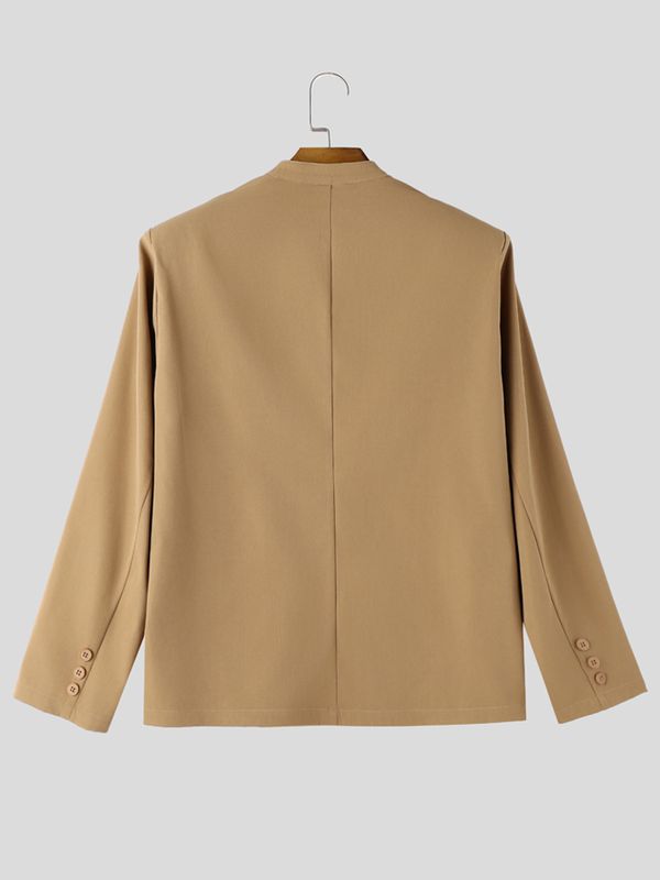 Men's Early Autumn Urban Casual Plunge V-Front Tailored Pocket Long Sleeve Blazer SKUL78165