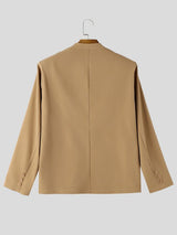Men's Early Autumn Urban Casual Plunge V-Front Tailored Pocket Long Sleeve Blazer SKUL78165