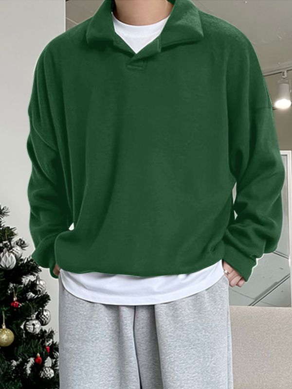 Men's Solid Color Turn Down Collar Long Sleeve Sweatshirt SKUL42389